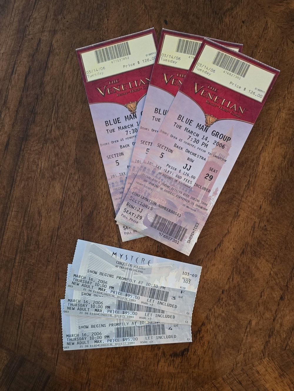 Blue Man Group & Cirque Du Soleil Tickets - USED